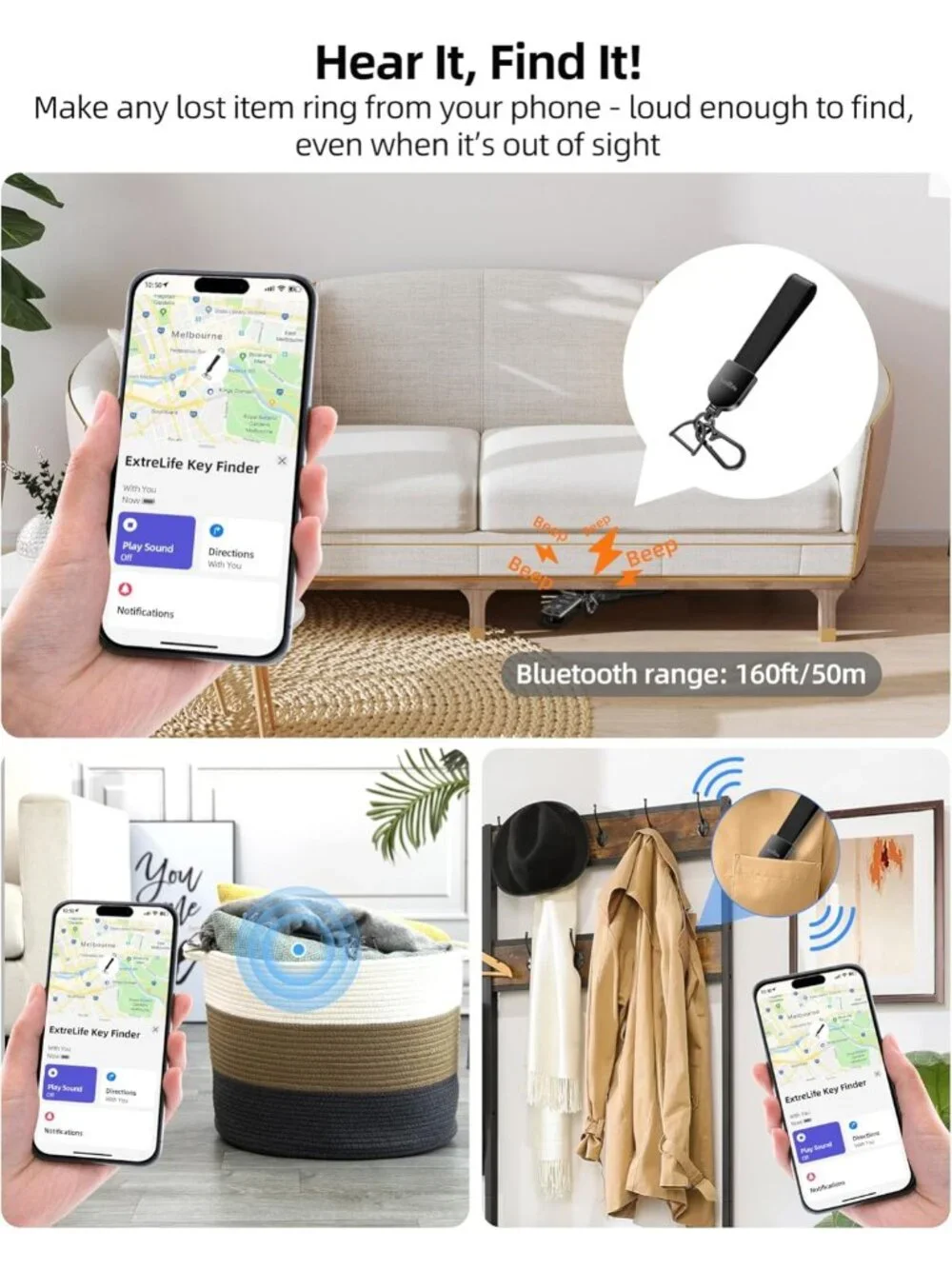 Leather Keychain with GPS Tracker, Compatible with Apple Find My - Smart Locator
